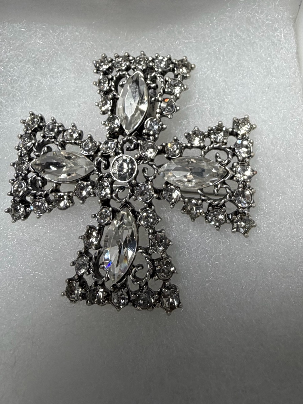 Premier Designs Silver-Tone Crystal Cross Brooch